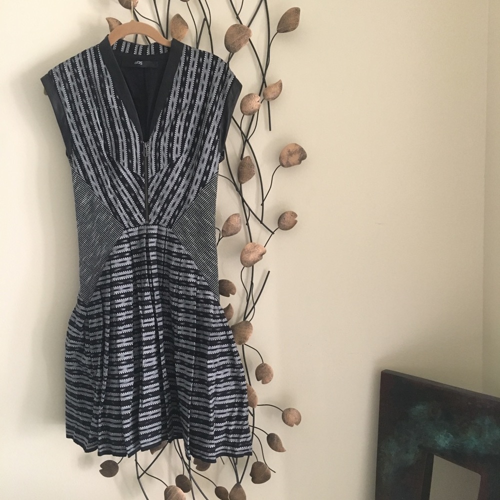 CUT25 flare out dress with leather trims